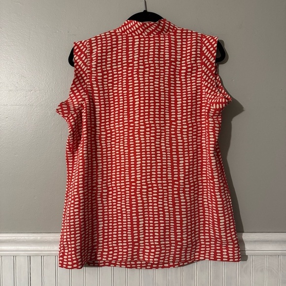 CAbi Madeline #294 Blouse Women's Medium Orange White Dot Cap Sleeve Cowl Neck - Picture 2 of 5